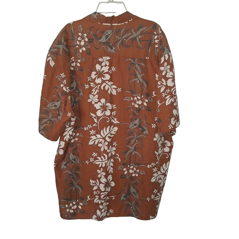 Reyn Spooner Linen Blend Shirt Men's Large Chest Flap Pockets Floral Hawaiian
